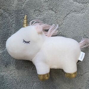 H&M White Unicorn Plush Gold Horn Feet Squish Velour 8" Stuffed Animal Toy